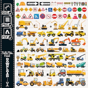 Construction SVG, n° 2, construction bundle svg, camions Svg, Svg excavatrice, camion à benne basculante Svg, svg bulldozer, clipart camion pour Cricut, Silhouette