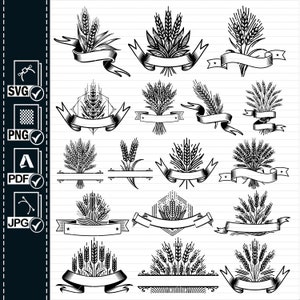 Paquete SVG de trigo, Svg de trigo, Svg de grano, Clipart de monograma de trigo dividido, Archivos de trigo para Cricut, Archivos de corte de trigo para Silhouette Png, Vector de trigo