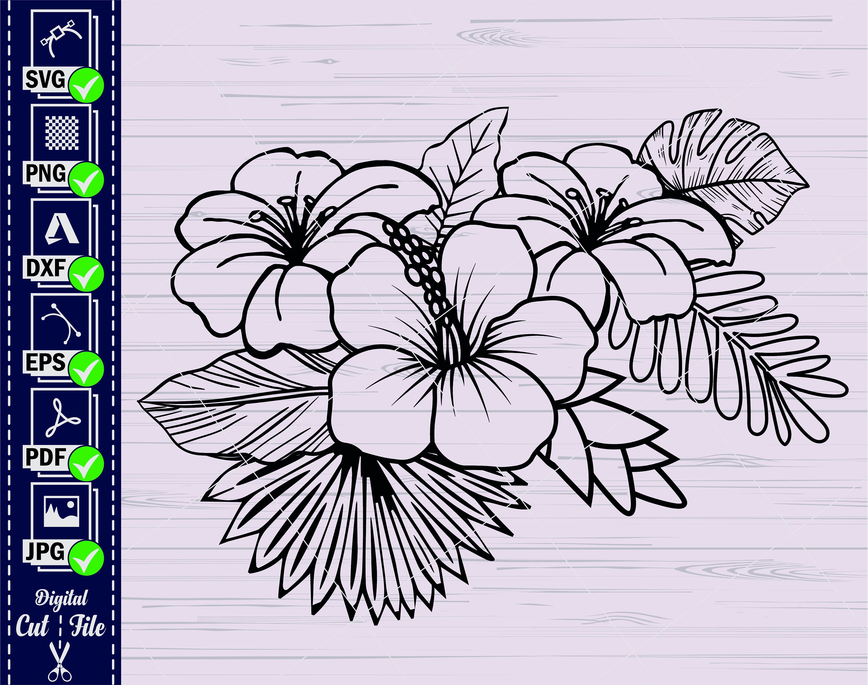 Tropical Flowers SVG3 Hibiscus Flower Svg Tropical Leaves - Etsy