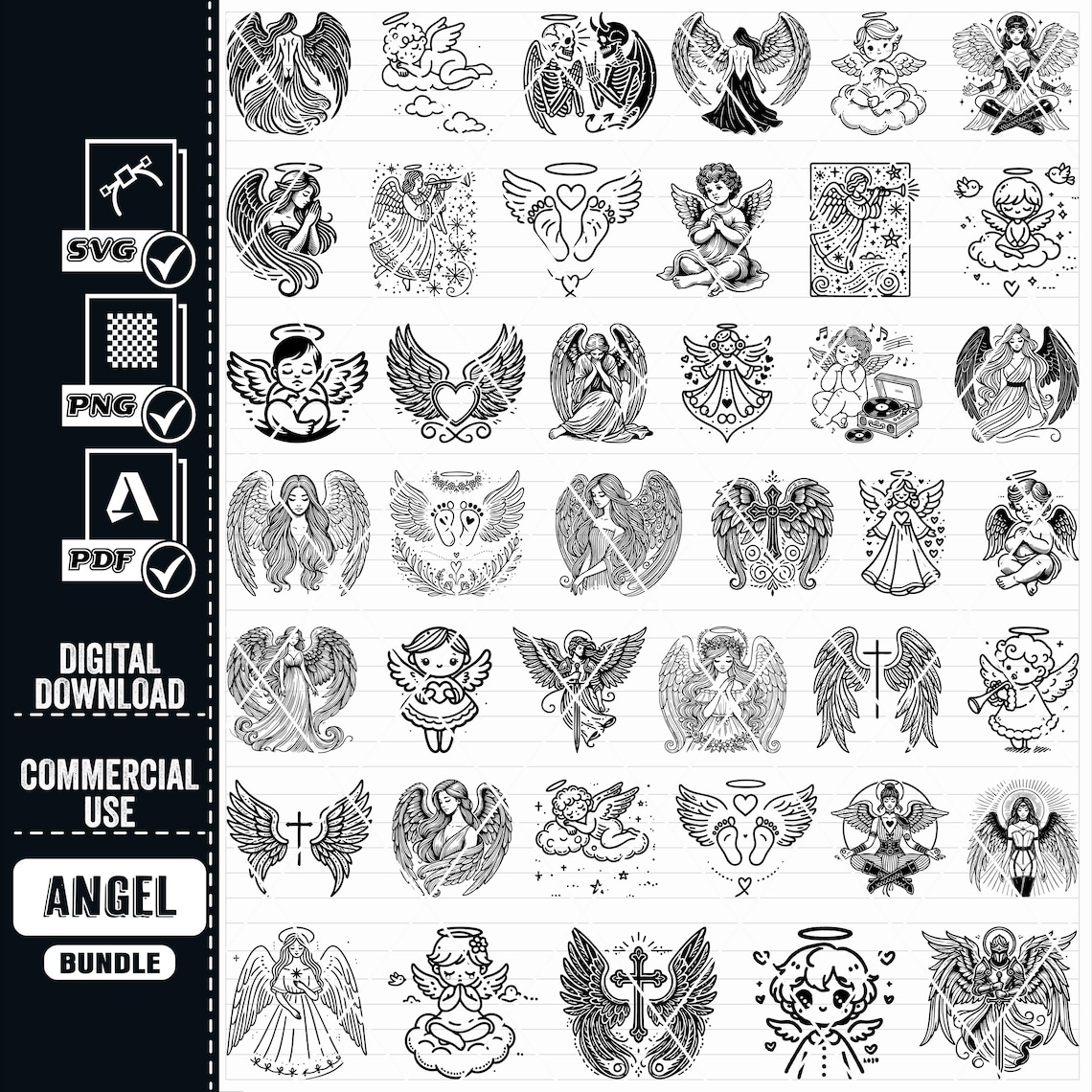 Angel SVG Bundle, Clipart Graphics, Laser Cut Files (digital Download ...