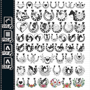 HOEFIJZER SVG MEGA bundel, paardenliefhebber, hoefijzerbloem gesneden bestand hoefijzer zonnebloem bloemen hoefijzer svg paardensport vector monogram frame