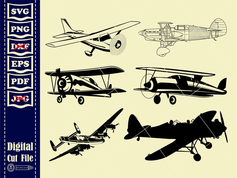 Biplan SVG 1, plan dhélice svg, vecteur biplan, monogramme Split Old Planes, fichiers Svg pour Cricut Silhouette, svg eps png, fichier de coupe Cricut image 2