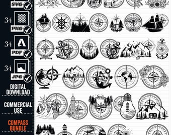 Compass SVG,#1, Mountain Compass svg, Camping Compass Svg, Floral Compass Svg, Nautical Compass Svg, scenic compass, Vector Cut File,clipart
