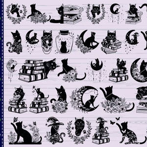 Chat SVG, n°4, SVG floral de chat, SVG de chat de lune, chat d'Halloween svg, svg de livres, chat mignon svg, svg chat furtivement, chat drôle, clipart chat, fichier coupé, vecteur