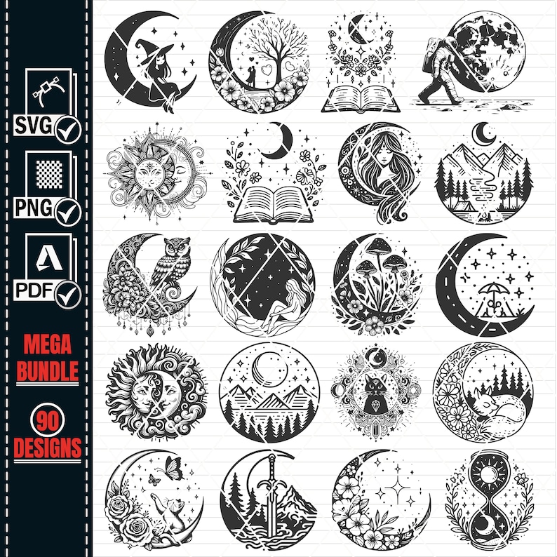 Mystical Moon SVG Mega Bundle, Celestial Vector Graphics (Digital Download) image 2