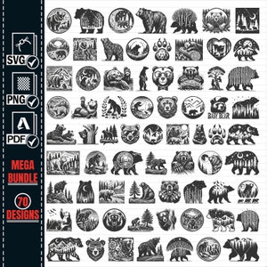 Megabundel Grizzly Bear SVG, Grizzly Bear SVG-bestand knippen, Bear Head Svg, Bear Paw svg, Bear Clipart, Bear Png, Bear svg-bestanden voor cricut, pdf