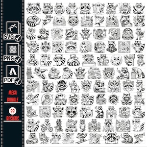 RACOON FLORAL SVG Png Mega Bundle, svg raton laveur rayé, raton laveur png, vecteur de raton laveur, mignon raton laveur svg, usage commercial, circuit clipart numérique