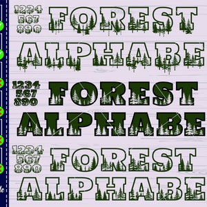 Forest Font Letters SVG, File di taglio per Cricut per Silhouette, Pine Tree Letters Svg png, Download immediato, Wilderness Font Letters, Alfabeto