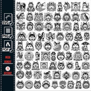 SIBERIAN HUSKY SVG Png Bundle, Siberian Husky Clipart, Husky Clipart Svg, Husky Cut Files For Cricut, Siberian Husky Png, Dog Lover Svg, png