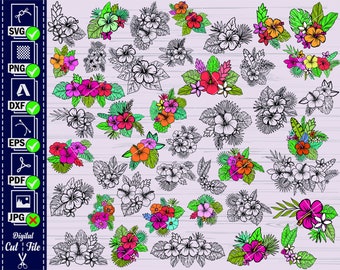 Tropical Flowers SVG, Hibiscus, Palm Leaf (Digital Files)