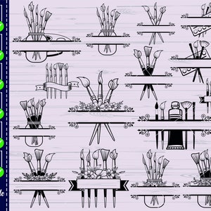 Monograma SVG de suministros para artistas, n.º 2, suministros para artistas SVG, herramientas para pintores SVG, archivo de corte de pinceles, frasco con pinceles SVG, imágenes prediseñadas, Cricut