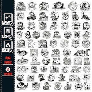 Loutre SVG Png MEGA Bundle, svg floral loutre, vecteur, clipart, clipart loutre, loutre Png, loutre tête furtivement loutre animaux Svg avec des lunettes de soleil