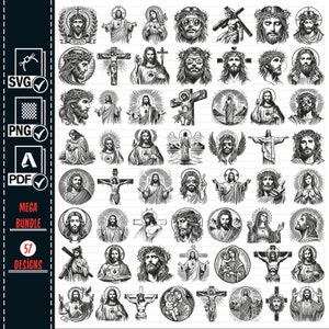 JESUS-CHRIST SVG Png Mega Bundle, fichiers Svg de Jésus-Christ Messie pour Cricut, couper des fichiers, Clipart Jésus, Croix Png, usage commercial, vecteur de png