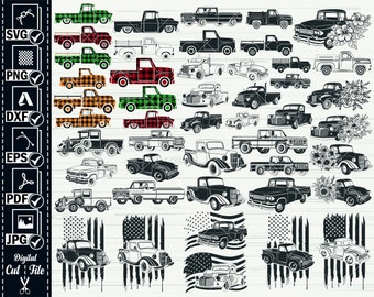 Vintage Truck SVG, Retro Pickup Car, Cricut Silhouette Clipart (Digital Files)