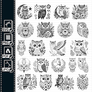 Eulen-Svg-Bundle, Mandala Eule svg, Vogel svg, niedliche Blumen Eulen svg Clipart Vektor Png Schablone geschnitten Datei für Cameo Kontur Cricut Vinyl Umriss