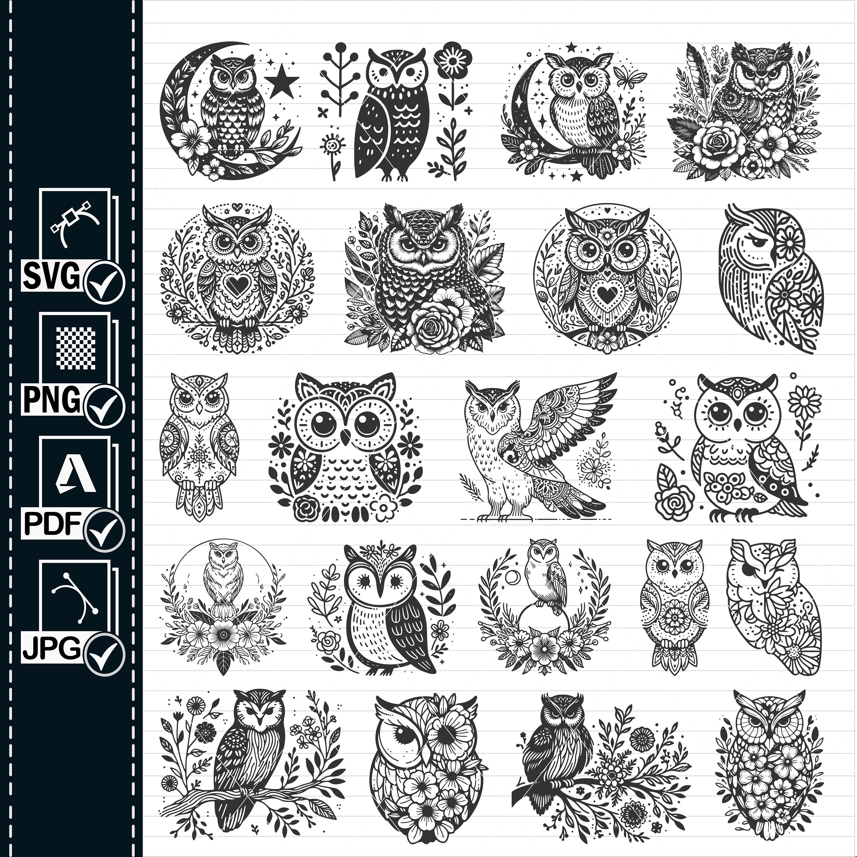 Mandala Owl SVG Bundle, Floral Bird Clipart (Digital Files)
