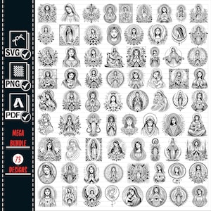 Pacchetto PNG SVG della Vergine Maria, diversi file SVG della Madre di Gesù per la maglietta png della religione cristiana, Fiori della Vergine Maria Svg, Madre Maria Svg