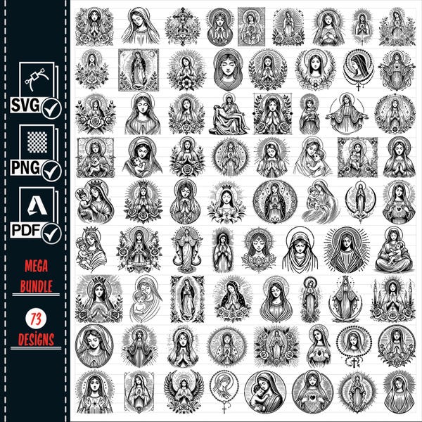 Paquete SVG de la Virgen María, Madre de Jesús, diseños de camisetas cristianas (descarga digital)