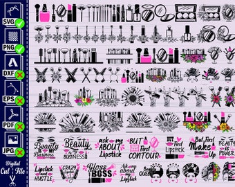 Makeup SVG Clipart Bundle, Beauty Quotes (Digital Files)
