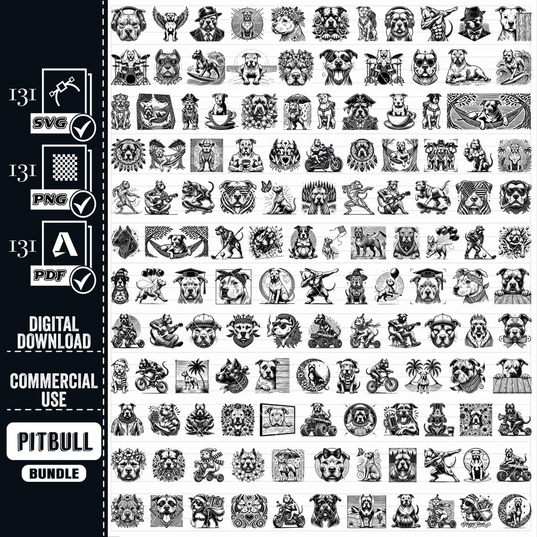 Pitbull SVG Bundle, Dog With Glasses, Bowtie (digital Download) - Etsy
