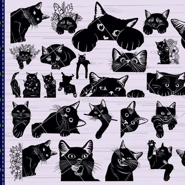 Cat SVG ,#2, Black cat svg, cute cat svg, Peeking cat svg, funny cat, Halloween cat, cat face, cat clipart, cat silhouette, cut file,cricut