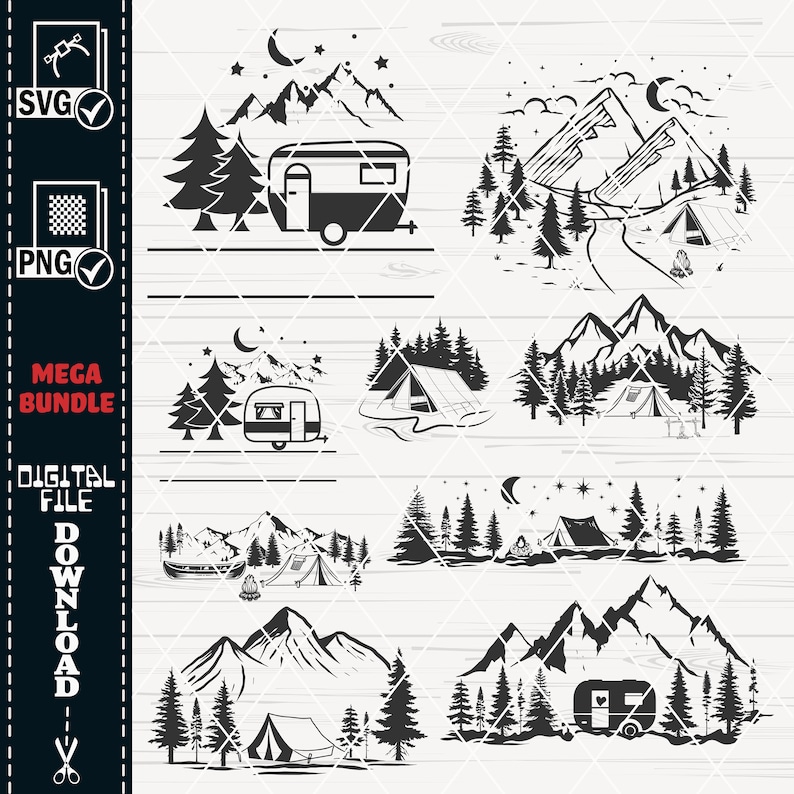 Camping SVG Clipart Mega Bundle, Campfire, Tent, RV Designs (Digital Download) image 4