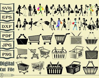 Panier svg, Shopping Woman svg, Sac à main svg, Sac svg clipart vector png dxf eps stencil cut file for silhouette cricut vinyl file