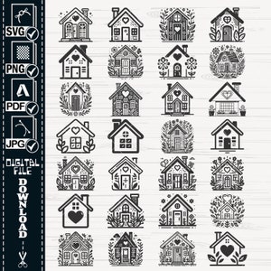House Svg, Building Svg, Floral Home Svg, House Silhouette, House Cut Files, House Svg Bundle, House Clipart, House Design Svg, House Vector