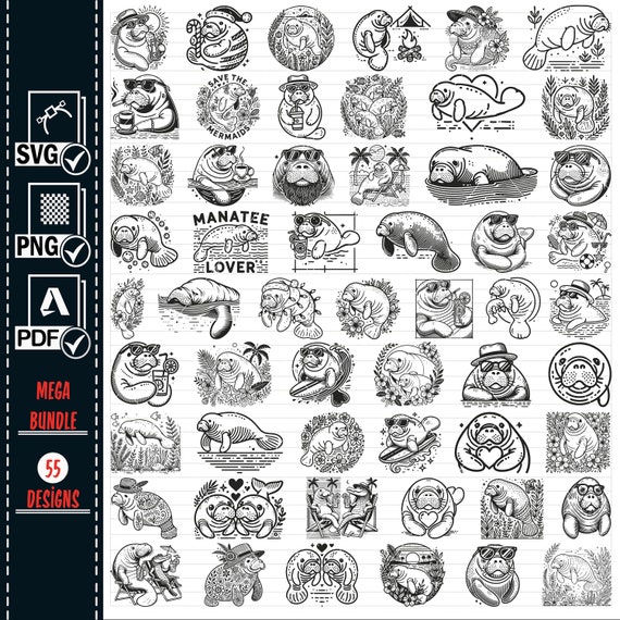 Manatee MEGA Clipart Bundle, Sea Creature svg png pdf