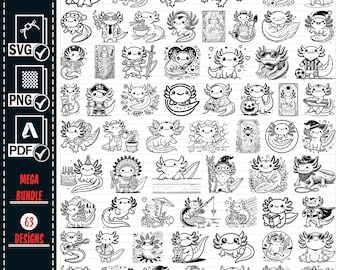FUNNY AXOLOTL SVG Png Mega Bundle, Cute Axolotl Svg, Clipart Axolotl Png Print, Cartoon Axolotl Svg, Axolotl Cut File, Axolotl Silhouette
