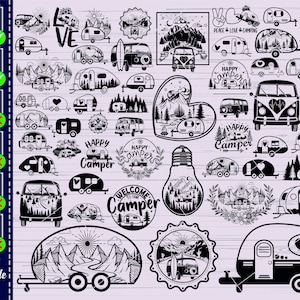 CAMPER auto svg bundel, #1 Camping Svg, Camp Life Svg, caravan svg, zomer reizen aanhangwagen Svg, berg svg, gesneden bestanden voor Cricut, vector, svg