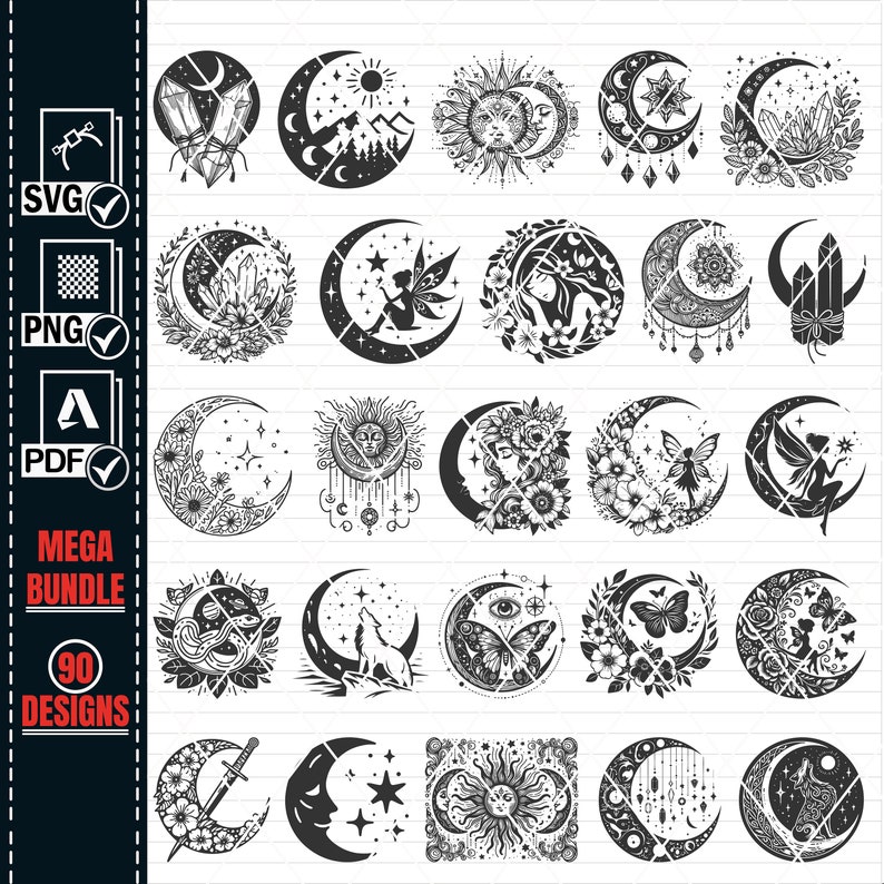 Mystical Moon SVG Mega Bundle, Celestial Vector Graphics (Digital Download) image 5