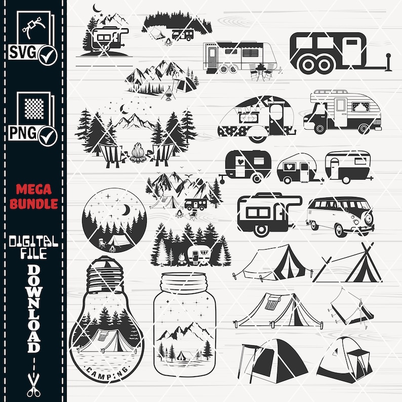 Camping SVG Clipart Mega Bundle, Campfire, Tent, RV Designs (Digital Download) image 5