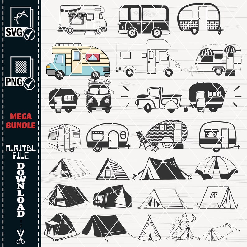 Camping SVG Clipart Mega Bundle, Campfire, Tent, RV Designs (Digital Download) image 7
