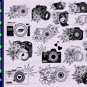 Camera SVG, Floral Camera SVG, camera svg photography, Camera svg with heart, DXF, Camera svg files, Vinyl, Retro Camera, Cricut, Silhouette