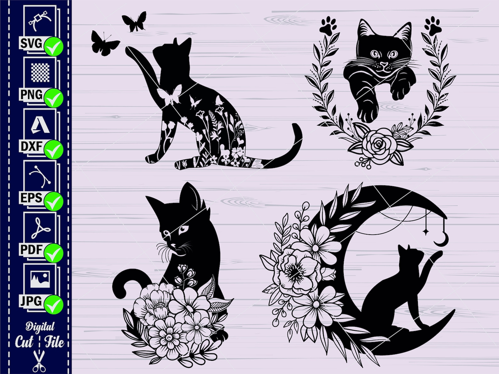 Cat SVG4 Floral Cat SVG Moon Cat SVG Halloween Cat Svg - Etsy