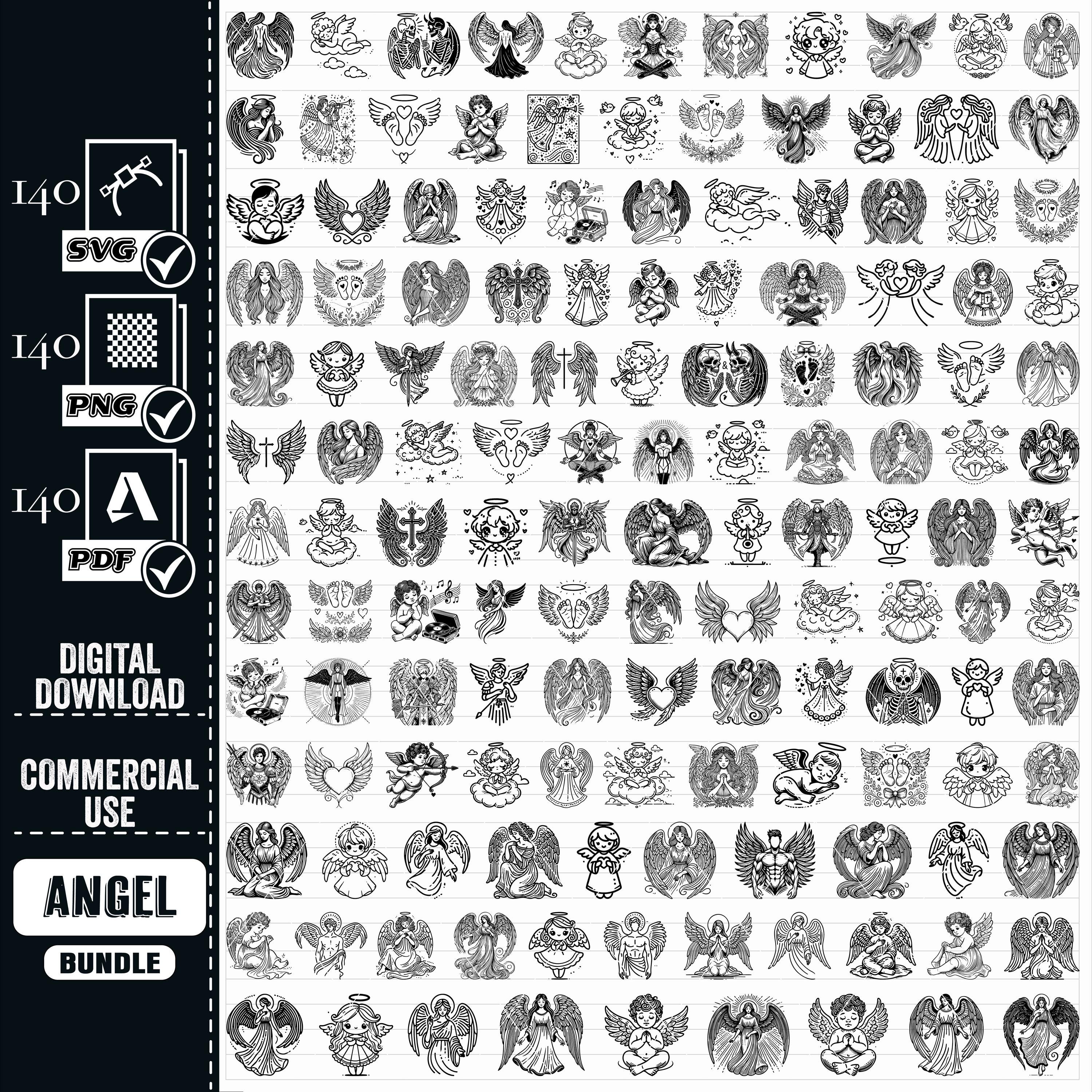 Angel SVG Bundle, Clipart Graphics, Laser Cut Files (digital Download ...
