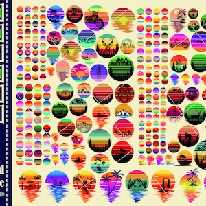Paquete SVG de puesta de sol retro, palmera svg, puesta de sol retro vintage SVG, clipart retro vintage, svg retro, puesta de sol SVG, sol svg, uso comercial