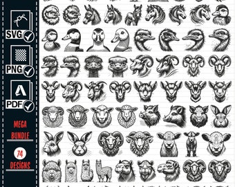 Farm Animals Vector Graphics, Mega Bundle SVG, PNG, PDF