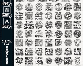 Earth Day SVG Bundle, Globus, Planet, Recycling (Digitale Dateien)
