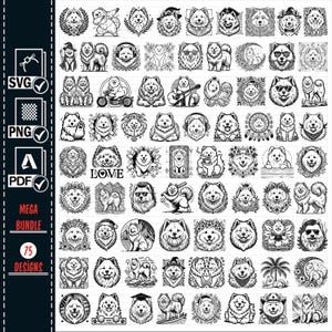 Samoyed SVG Bundle, PNG, Cute Samoyed Clipart, Hand Drawn Dog Lover Vector Illustration, SVG Files For Laser Engraving, commercial use, pdf