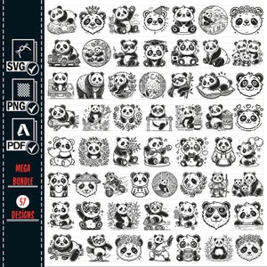 FLORAL PANDA SVG Png Mega Bundle, Cute Panda Svg, Panda Clipart, Panda Svg Cut Files para Cricut, Cute Panda Svg, Silhueta, Panda Face Svg,