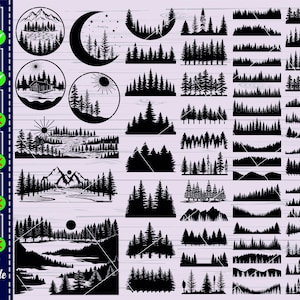 Pacchetto SVG FOREST, Silhouette albero, Pino, Albero di Natale, Abete, File di taglio, Forma albero, Linea, PNG, Cricut, Silhouette, Download immediato
