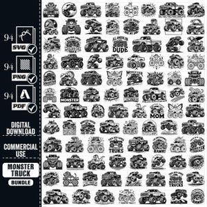 Monster Truck Svg Bundle, vecteur de Monster Truck, camion Svg, png, chemise de monster truck, voiture svg, Svg tout-terrain, fichiers de coupe pour Cricut, Silhouette