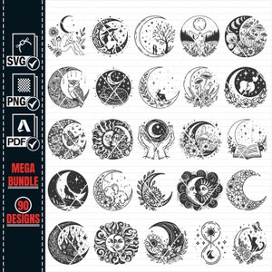 Mystical Moon SVG Mega Bundle, Celestial Vector Graphics (Digital Download) image 3