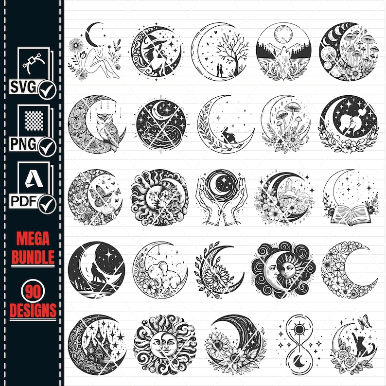 Mystical Moon SVG Mega Bundle, Celestial Vector Graphics (Digital Download) image 3