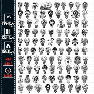 Pacote MEGA de lâmpada floral SVG, lâmpada rachada svg, lâmpada floral svg, clipart de lâmpada, arquivo de corte de lâmpada Bulb Cricut vector Bulp svg png