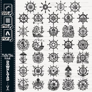 Ships Wheel SVG-bundel, Captains Wheel SVG, Captains Wheel clipart, gesneden bestanden voor silhouette, bestanden voor Cricut, Vector, Svg, Png, piraat svg