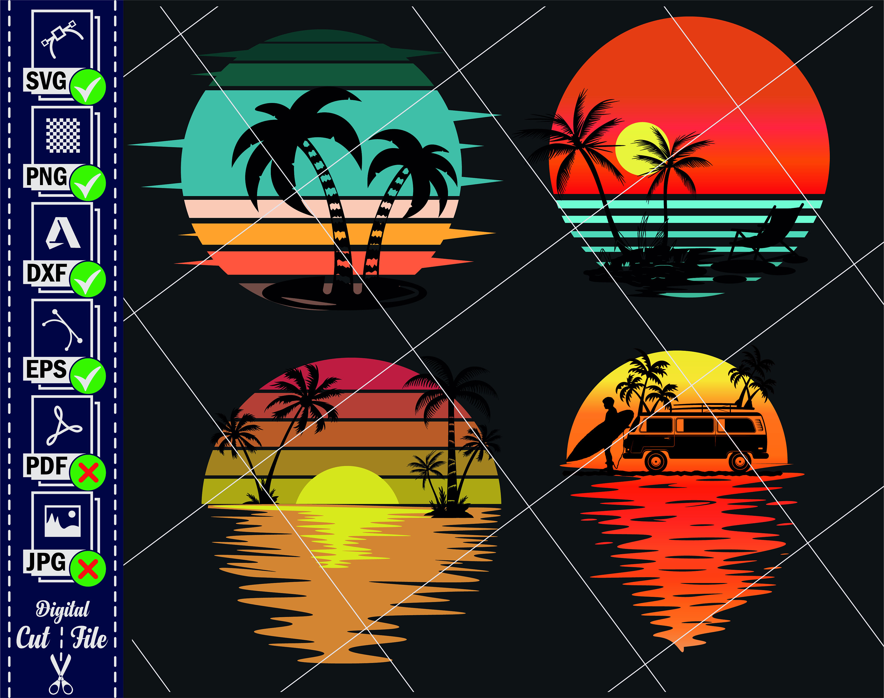 Palm Tree Sunset SVG Bundle, Beach Scene Cut Files (digital Download ...