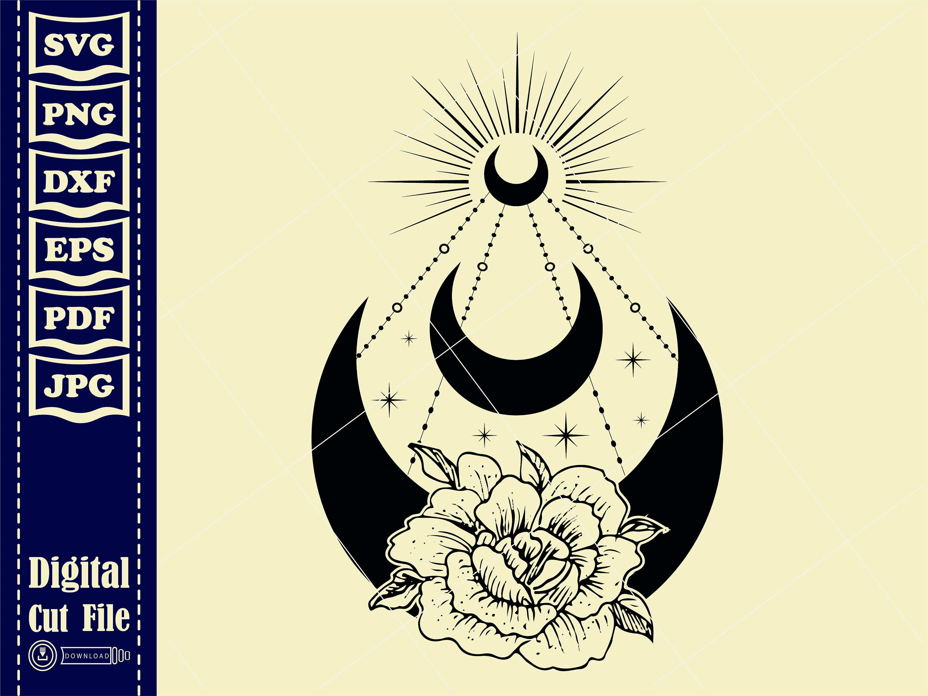 Flower Moon Svg 3 Floral Moon Svg Crescent Moon Svg Flower Etsy